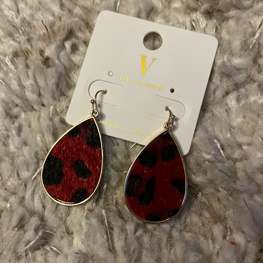V Foxy Collection red leopard print earrings